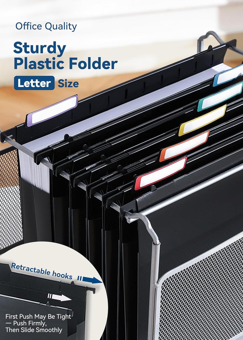 SortRax Plastic Extra Capacity Hanging File Folders, 2" Expanding Pocket, Heavy Duty for Filing Cabinet, Insertable 1/5-Cut Tabs, Letter Size - 12 Pack - Image 5
